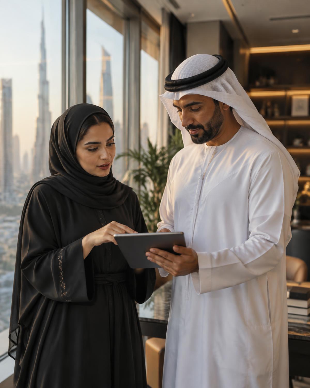Senior Emirati leader mentoring a colleague